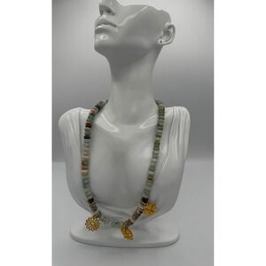 Amazonite Rondelle Bead Charm Necklace Women OS Multicolor Boho MSRP $220